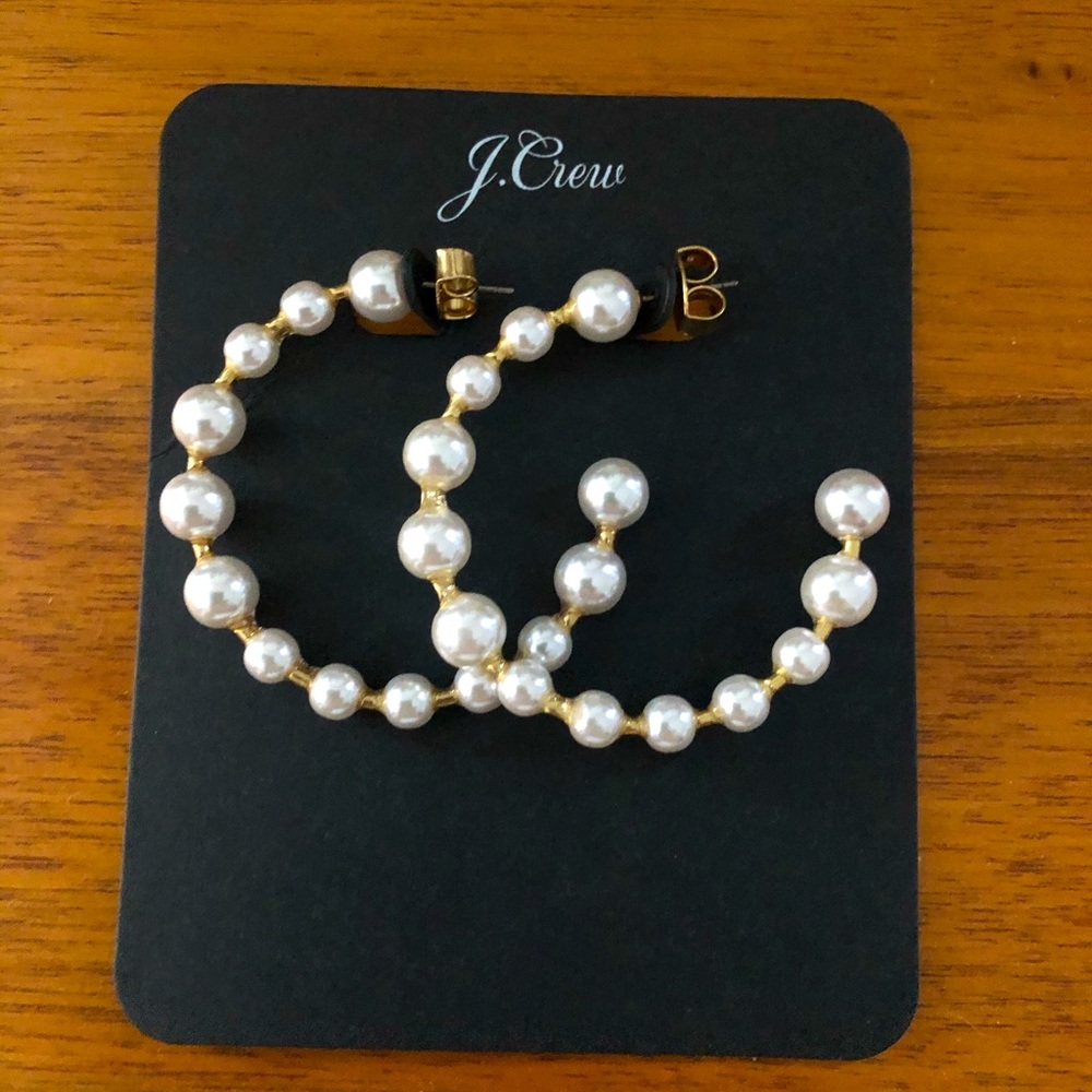 New J.Crew Pearl Hoop Earrings